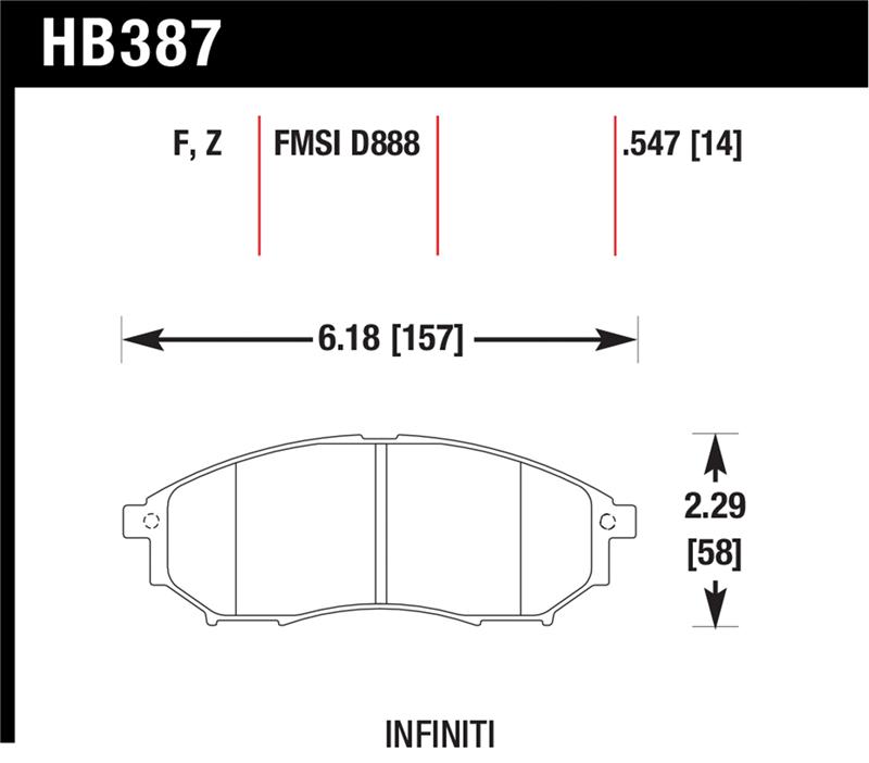 Nissan 350Z Brake Pads - Front - Hawk Performance - HPS Street - 2009